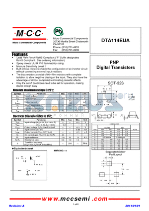 DTA114EUA datasheet - PNP Digital Transistors