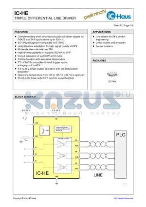 IC-HE datasheet - TRIPLE DIFFERENTIAL LINE DRIVER