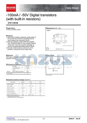 DTA114EUB datasheet - -100mA / -50V Digital transistors