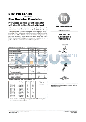 DTA114T datasheet - PNP SILICON BIAS RESISTOR TRANSISTOR