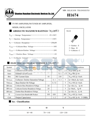 H1674 datasheet - NPN SILICON TRANSISTOR