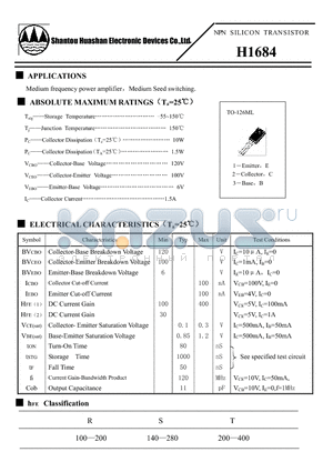 H1684 datasheet - NPN SILICON TRANSISTOR