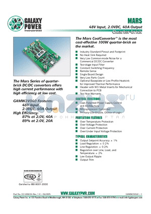 GAMW2V040EET datasheet - 48V Input, 2.0VDC, 40A Output