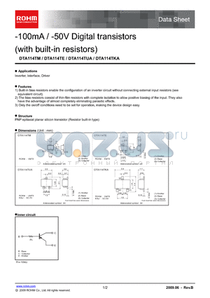 DTA114TE datasheet - -100mA / -50V Digital transistors (with built-in resistors)