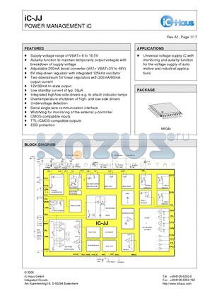 IC-JJ datasheet - POWER MANAGEMENT iC