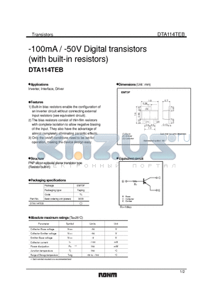 DTA114TEB datasheet - -100mA / -50V Digital transistors