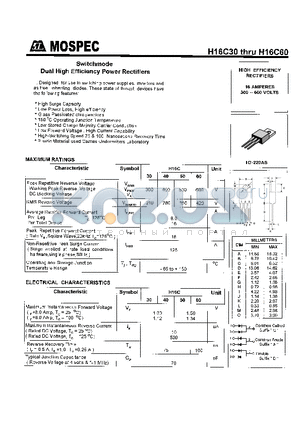 H16C40 datasheet - HIGH EFFICIENCY RECTIFIERS(16A,300-600V)