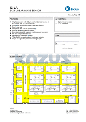 IC-LA datasheet - 64X1 LINEAR IMAGE SENSOR