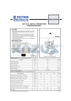 DTA114TKA datasheet - SOT-23-3L DIGITAL TRANSISTORS TRANSISTORS(PNP)