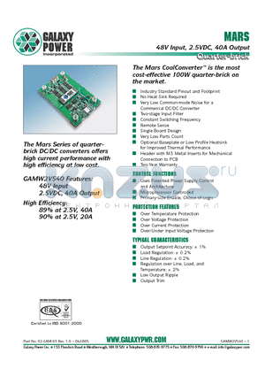 GAMW2V540SST datasheet - 48V Input, 2.5VDC, 40A Output