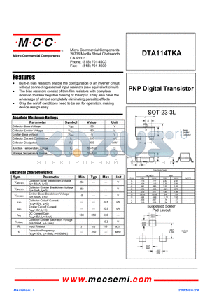 DTA114TKA datasheet - PNP Digital Transistor