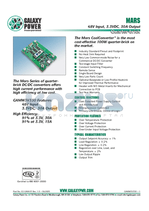 GAMW3V330MET datasheet - 48V Input, 3.3VDC, 30A Output