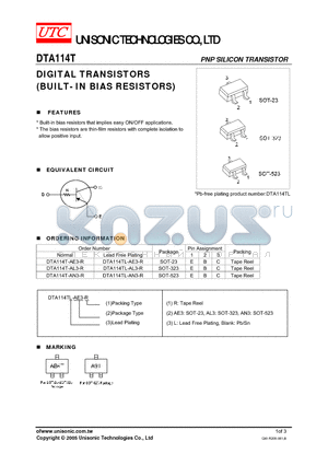 DTA114TL-AL3-R datasheet - DIGITAL TRANSISTORS (BUILT- IN BIAS RESISTORS)