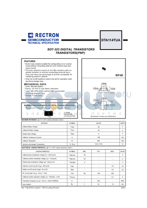 DTA114TUA datasheet - SOT-323 DIGITAL TRANSISTORS TRANSISTORS(PNP)