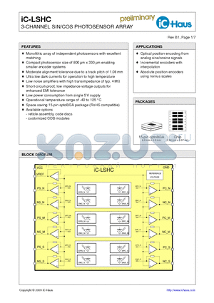 IC-LSHCOBGALSH2C datasheet - 3-CHANNEL SIN/COS PHOTOSENSOR ARRAY