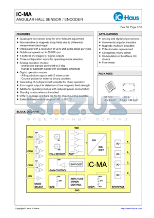 IC-MA datasheet - ANGULAR HALL SENSOR / ENCODER