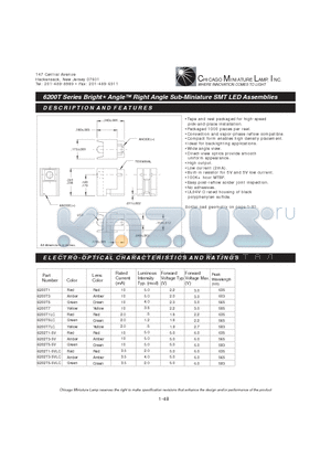 6200T1LC datasheet - Bright Angle Right Angle Sub-Miniature SMT LED Assemblies