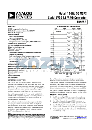 AD9252-50EBZ datasheet - Octal, 14-Bit, 50 MSPS Serial LVDS 1.8 V A/D Converter