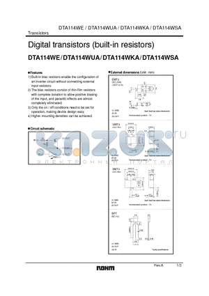 DTA114WE datasheet - Digital transistors (built-in resistors)