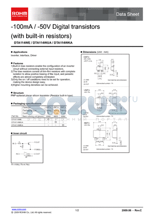 DTA114WUA datasheet - -100mA / -50V Digital transistors (with built-in resistors)