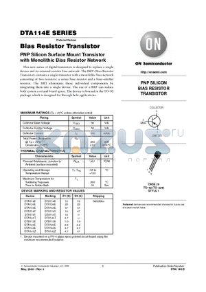 DTA114Y datasheet - PNP SILICON BIAS RESISTOR TRANSISTOR