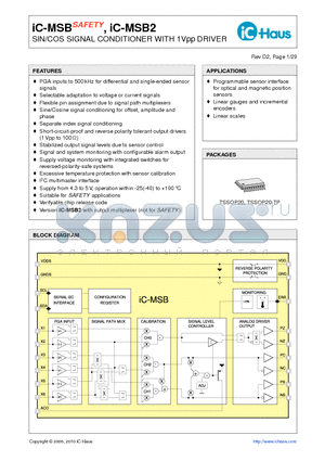 IC-MSB2 datasheet - SIN/COS SIGNAL CONDITIONER WITH 1Vpp DRIVER