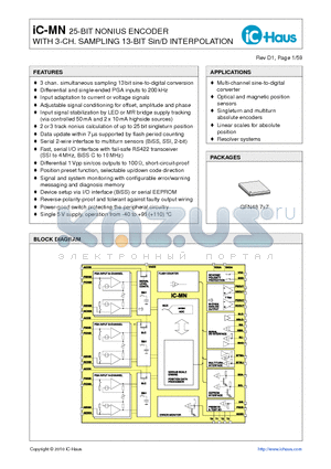 IC-MN datasheet - 25-BIT NONIUS ENCODER WITH 3-CH. SAMPLING 13-BIT Sin/D INTERPOLATION