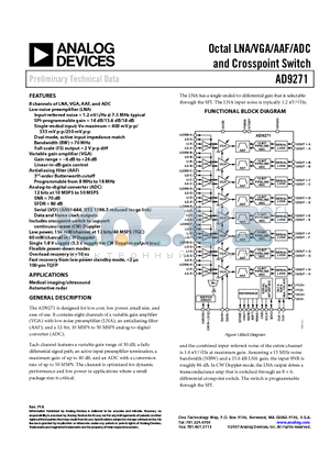 AD9271BSVZ-25 datasheet - Octal LNA/VGA/AAF/ADC and Crosspoint Switch