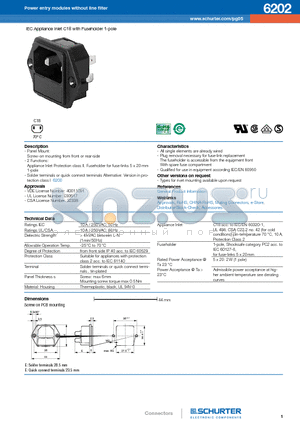 6202 datasheet - IEC Appliance Inlet C18 with Fuseholder 1-pole