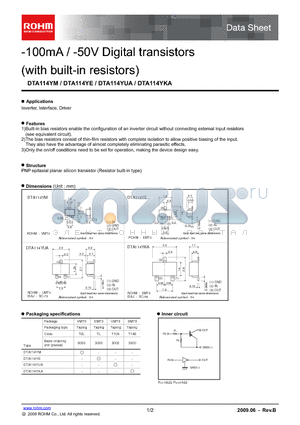 DTA114YE_09 datasheet - -100mA / -50V Digital transistors (with built-in resistors)