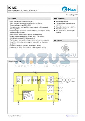 IC-MZ datasheet - DIFFERENTIAL HALL SWITCH