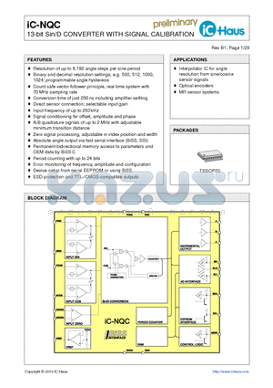 IC-NQC datasheet - 13-bit Sin/D CONVERTER WITH SIGNAL CALIBRATION