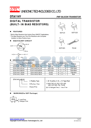 DTA114YG-AE3-R datasheet - DIGITAL TRANSISTOR