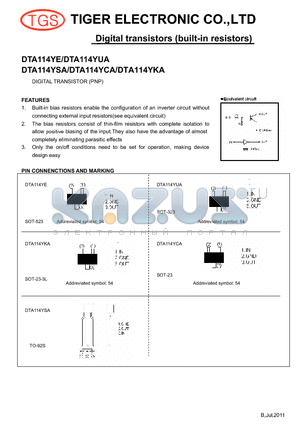 DTA114YKA datasheet - Digital transistors (built-in resistors)