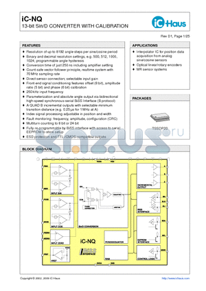 IC-NQTSSOP20 datasheet - 13-bit Sin/D CONVERTER WITH CALIBRATION