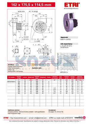 620CAZ016DC13 datasheet - AC Centrifugal Blowers