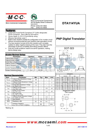 DTA114YUA datasheet - PNP Digital Transistor