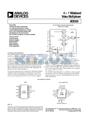 AD9300KP datasheet - 4 x 1 Wideband Video Multiplexer