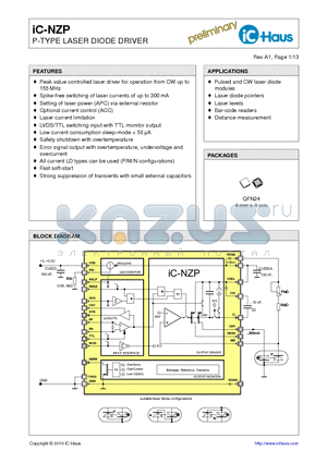 IC-NZPEVALNZP1D datasheet - P-TYPE LASER DIODE DRIVER