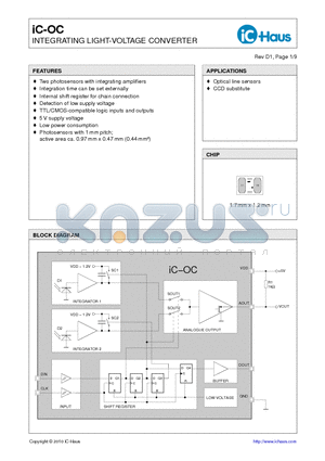 IC-OC datasheet - INTEGRATING LIGHT-VOLTAGE CONVERTER