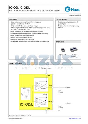 IC-ODL datasheet - OPTICAL POSITION-SENSITIVE DETECTOR (PSD)