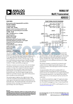 AD9353 datasheet - WiMAX RF MxFE Transceiver