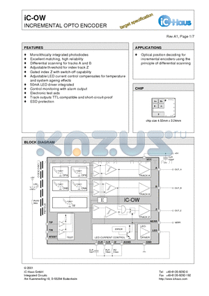 IC-OW datasheet - INCREMENTAL OPTO ENCODER