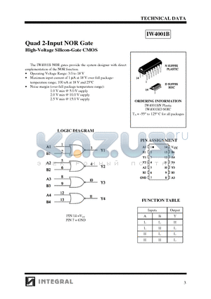 IW4001BD datasheet - Quad 2-Input NOR Gate High-Voltage Silicon-Gate CMOS