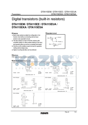 DTA115EKA datasheet - Digital transistors (built-in resistors)