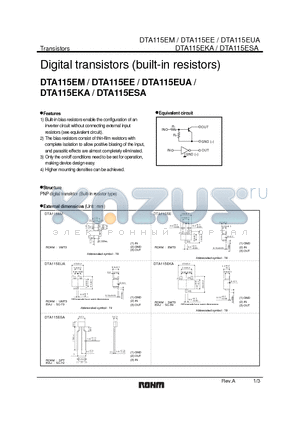 DTA115EM datasheet - Digital transistors (built-in resistors)