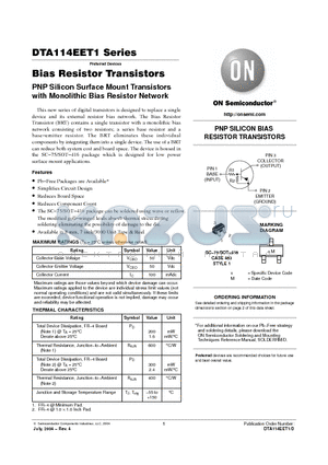 DTA115EET1 datasheet - PNP Silicon Surface Mount Transistors with Monolithic Bias Resistor Network