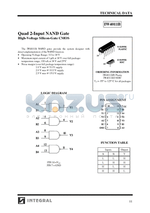 IW4011BD datasheet - Quad 2-Input NAND Gate High-Voltage Silicon-Gate CMOS