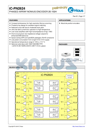 IC-PN2624OBGALSH2C datasheet - PHASED ARRAY NONIUS ENCODER 26-1024