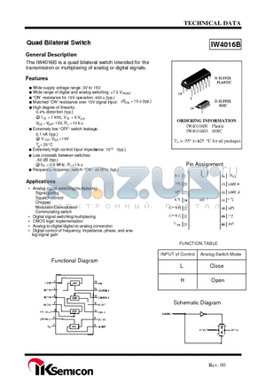 IW4016BN datasheet - Quad Bilateral Switch